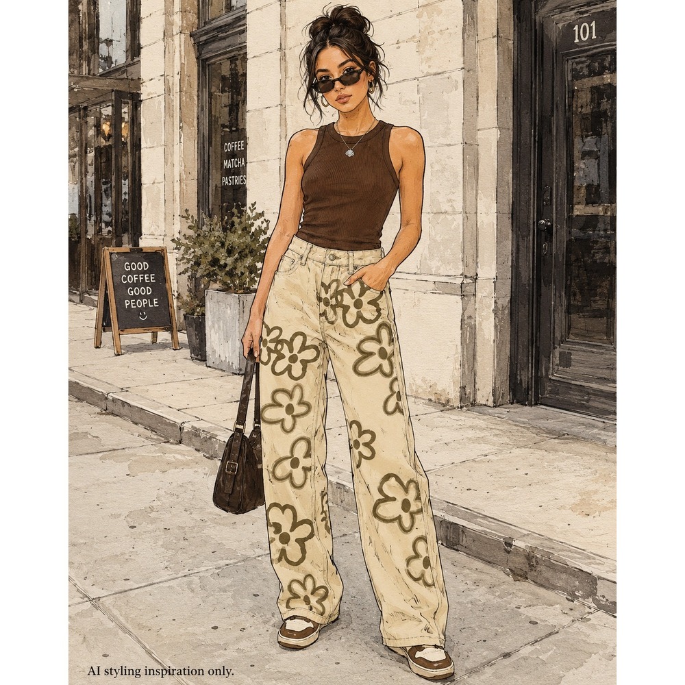 SONG 90s Boyfriend Jeans 9/29 A New Day Brown Tank Top M Outfit Bundle Set